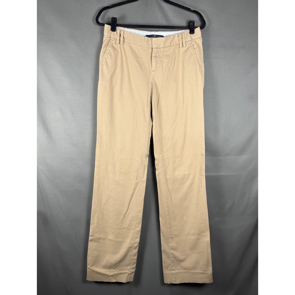 GAP Trousers Women 4 Long Khaki Tan Stretch Straight Leg Chino Pants